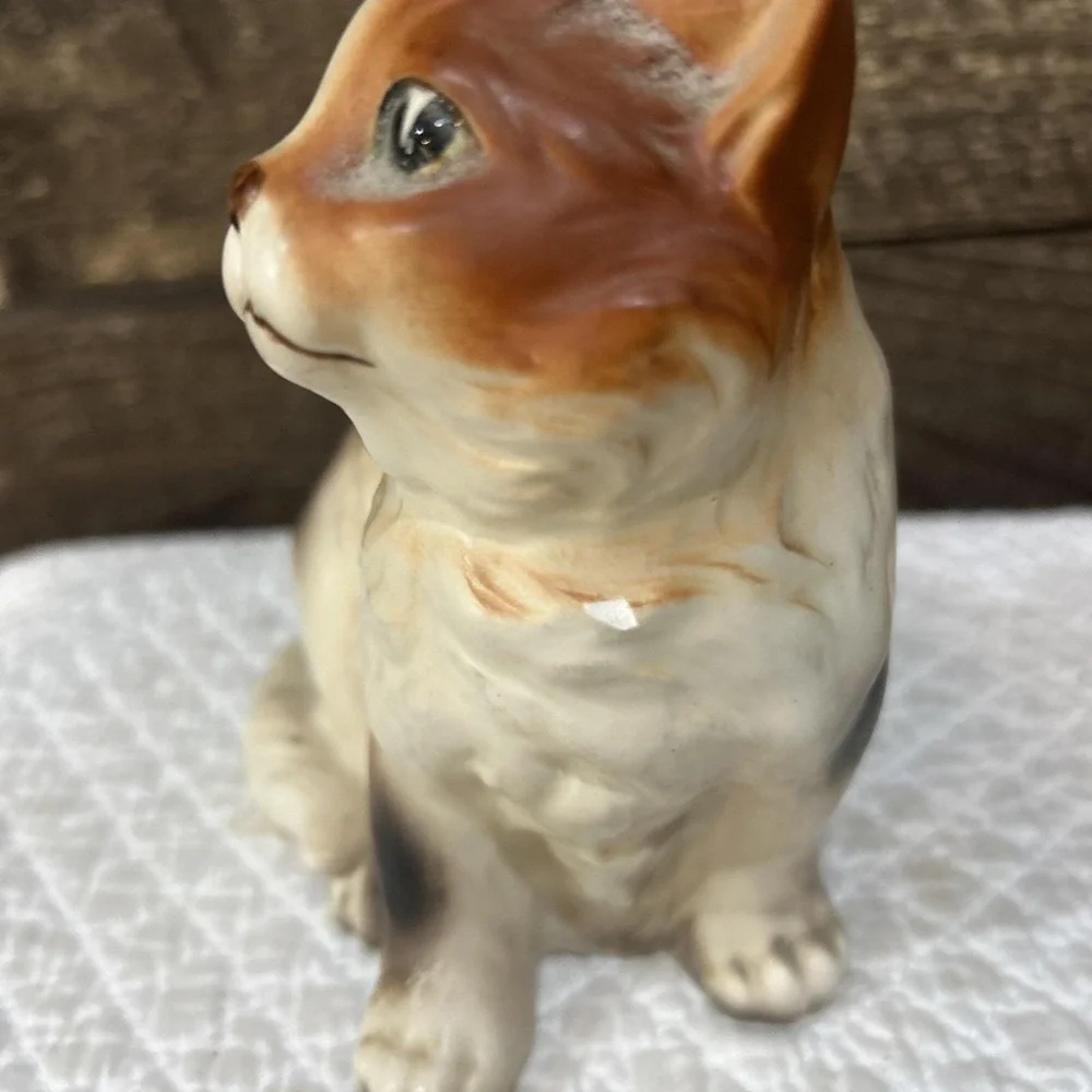 Vintage Napco 6718 Calico kitty cat planter decor kitsch 1960's Adorable Chip
